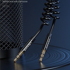 USAMS Adapter Spring audio jack 3,5mm-3,5mm 1,2m juodos spalvos SJ256YP01 (US-SJ256) - Image 2