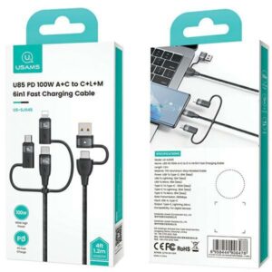 USAMS Kabelis U85 2xUSB-C/USB/Micro-USB/Lightning 6in1 1.2m 100W PD Fast Charge juodos spalvos SJ645USB01 - Image 7