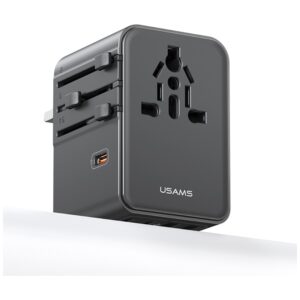 Kelioninis įkroviklis Adapter USAMS CC310 3xUSB-C 70W 4in1 US/AU/EU/UK juodos spalvos - Image 3
