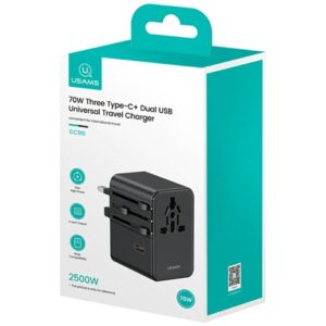 Kelioninis įkroviklis Adapter USAMS CC310 3xUSB-C 70W 4in1 US/AU/EU/UK juodos spalvos - Image 8