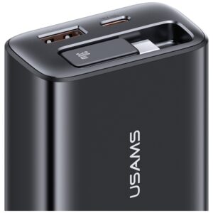 Laidinis įkroviklis USAMS Xiang Series CC296 30W 1xUSB-C 1xUSB-A + USB-C kabelis juodos spalvos - Image 3
