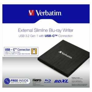 Verbatim External Slimline Blu-ray Burner + USB-C/USB-A Kabelis juodos spalvos 43889 - Image 3