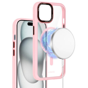 Liavec Hybrid Magsafe Clear dėklas skirtas Apple iPhone 15 rožinės spalvos - Image 8