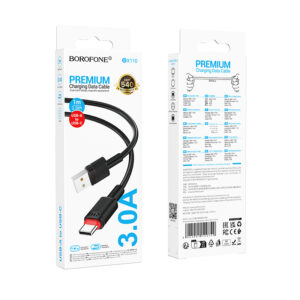 Borofone kabelis BX110 Beneficio - USB į Typ C - 3A 1 metras juodos spalvos - Image 5