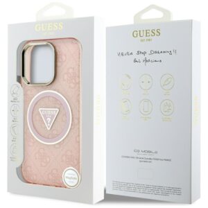 Originalus Dėklas GUESS IML Metal Glitter 4G Circle Triangle MagSafe skirtas Apple iPhone 16 Pro Max rožinės spalvos - Image 8