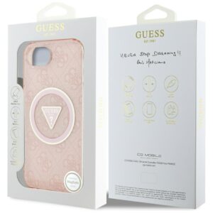 Originalus Dėklas GUESS IML Metal Glitter 4G Circle Triangle MagSafe skirtas Apple iPhone 16e rožinės spalvos - Image 8
