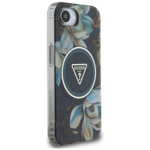 Originalus Dėklas GUESS IML Metal Glitter Flowers Triangle MagSafe skirtas Apple iPhone 16e juodos spalvos - Image 4