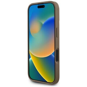 Originalus Dėklas GUESS Grained Hot Stamp Peony Triangle Logo MagSafe skirtas Apple iPhone 16 rudos spalvos - Image 5