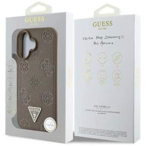 Originalus Dėklas GUESS Grained Hot Stamp Peony Triangle Logo MagSafe skirtas Apple iPhone 16 rudos spalvos - Image 8