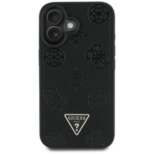Originalus Dėklas GUESS Grained Hot Stamp Peony Triangle Logo MagSafe skirtas Apple iPhone 16 juodos spalvos - Image 3