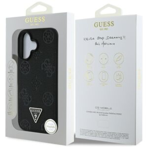 Originalus Dėklas GUESS Grained Hot Stamp Peony Triangle Logo MagSafe skirtas Apple iPhone 16 juodos spalvos - Image 8