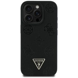 Originalus Dėklas GUESS Grained Hot Stamp Peony Triangle Logo MagSafe skirtas Apple iPhone 16 Pro Max juodos spalvos - Image 3