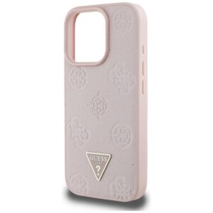 Originalus Dėklas GUESS Grained Hot Stamp Peony Triangle Logo MagSafe skirtas Apple iPhone 16 Pro Max rožinės spalvos - Image 6