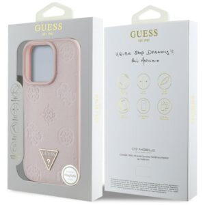Originalus Dėklas GUESS Grained Hot Stamp Peony Triangle Logo MagSafe skirtas Apple iPhone 16 Pro Max rožinės spalvos - Image 8