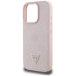 Originalus Dėklas GUESS Grained Hot Stamp Peony Triangle Logo MagSafe skirtas Apple iPhone 16 Pro rožinės spalvos - Image 6