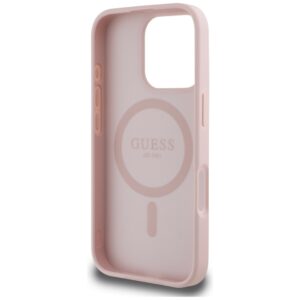 Originalus Dėklas GUESS Grained Hot Stamp Peony Triangle Logo MagSafe skirtas Apple iPhone 16 Pro rožinės spalvos - Image 7
