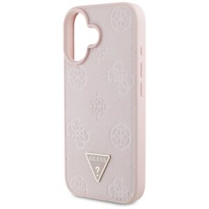 Originalus Dėklas GUESS Grained Hot Stamp Peony Triangle Logo MagSafe skirtas Apple iPhone 16 rožinės spalvos - Image 6