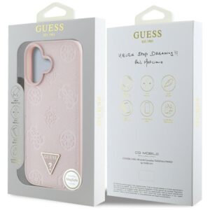 Originalus Dėklas GUESS Grained Hot Stamp Peony Triangle Logo MagSafe skirtas Apple iPhone 16 rožinės spalvos - Image 8