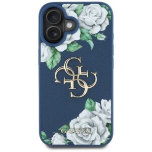 Originalus Dėklas GUESS Grained Roses Big 4G logo skirtas Apple iPhone 16 mėlynos spalvos - Image 3