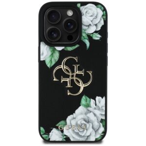 Originalus Dėklas GUESS Grained Roses Big 4G logo skirtas Apple iPhone 16 Pro Max juodos spalvos - Image 3