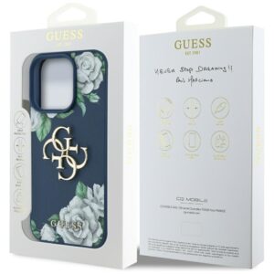 Originalus Dėklas GUESS Grained Roses Big 4G logo skirtas Apple iPhone 16 Pro Max mėlynos spalvos - Image 8