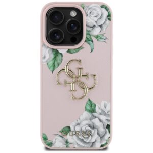 Originalus Dėklas GUESS Grained Roses Big 4G logo skirtas Apple iPhone 16 Pro Max rožinės spalvos - Image 3