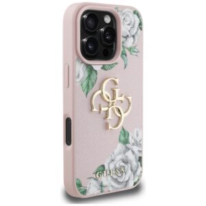 Originalus Dėklas GUESS Grained Roses Big 4G logo skirtas Apple iPhone 16 Pro Max rožinės spalvos - Image 4