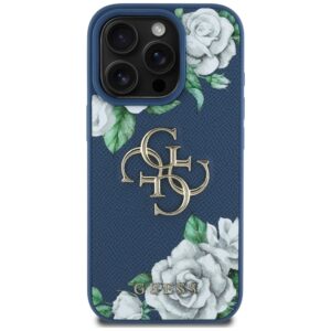 Originalus Dėklas GUESS Grained Roses Big 4G logo skirtas Apple iPhone 16 Pro mėlynos spalvos - Image 3