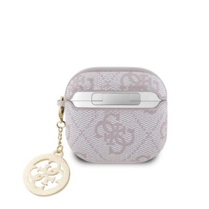 Guess 4G Script PC/PU Charm dėklas skirtas AirPods 4 rožinės spalvos