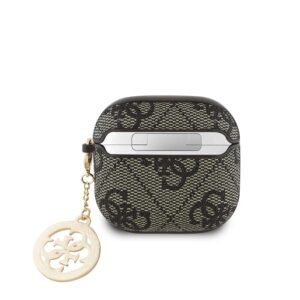 Guess 4G Script PC/PU Charm dėklas skirtas AirPods 4 rudos spalvos