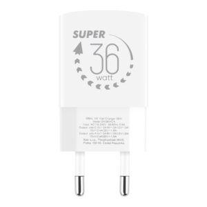 OBAL:ME GaN laidinis įkroviklis USB-A + USB-C 36W baltos spalvos