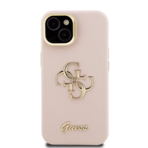 Guess PU Grained 4G Logo Stand Camera Frame dėklas skirtas Apple iPhone 15 rožinės spalvos - Image 2