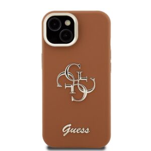 Guess PU Grained 4G Logo Stand Camera Frame dėklas skirtas Apple iPhone 15 rudos spalvos - Image 2