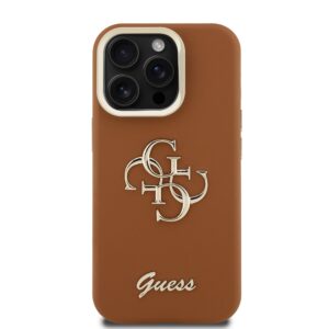 Guess PU Grained 4G Logo Stand Camera Frame dėklas skirtas Apple iPhone 15 Pro Max rudos spalvos - Image 2
