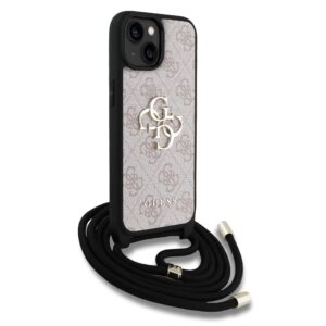 Guess PU 4G Metal Logo Crossbody Strap dėklas skirtas Apple iPhone 15 rožinės spalvos - Image 2