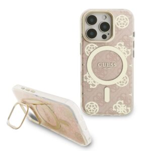 Guess PC/TPU Electroplated Stand Camera Frame MagSafe dėklas with Interchangeable Backgrounds skirtas Apple iPhone 16 Pro