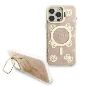 Guess PC/TPU Electroplated Stand Camera Frame MagSafe dėklas with Interchangeable Backgrounds skirtas Apple iPhone 16 Pro Max