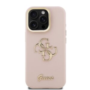 Guess PU Grained 4G Logo Stand Camera Frame dėklas skirtas Apple iPhone 15 Pro rožinės spalvos - Image 2