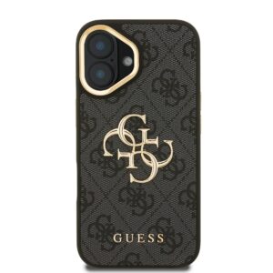 Guess PU 4G Metal Logo Stand Camera Frame dėklas skirtas Apple iPhone 16 juodos spalvos - Image 2