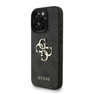 Guess PU 4G Metal Logo Strap dėklas skirtas Apple iPhone 16 Pro Max juodos spalvos