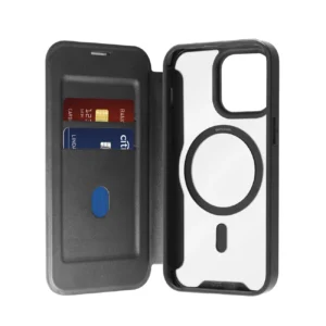 Puro Book Mag MagSafe Leather dėklas su Flap and Card Slot skirtas Apple iPhone 16 Pro - juodos spalvos - Image 1