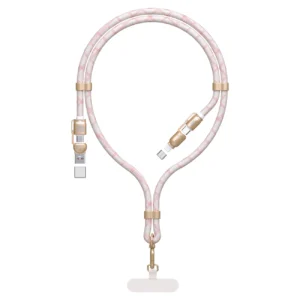Dudao L20MAX 4in1 kabelis / Lanyard USB-A / USB-C / Lightning PD QC 65W 1.5m - rožinės spalvos
