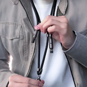 Dudao L20MAX 4in1 kabelis / Lanyard USB-A / USB-C / Lightning PD QC 65W 1.5m - juodos spalvos - Image 4