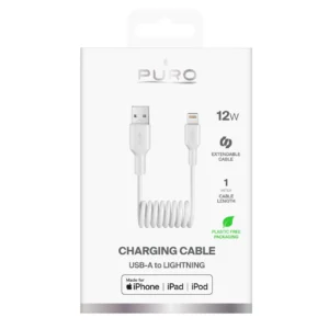 Puro 12W USB-A - Lightning Spiral kabelis 1m - baltos saplvos - Image 2