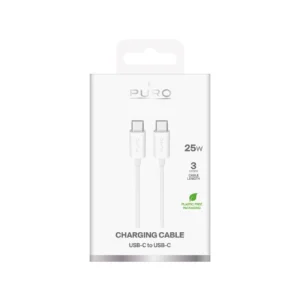 Puro TPE 25W USB-C - USB-C 3m kabelis - baltos saplvos - Image 2