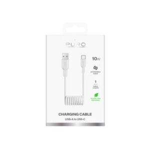 Puro 10W USB-A - USB-C Spiral kabelis 1m - baltos saplvos - Image 2