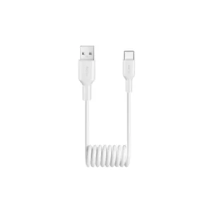 Puro 10W USB-A - USB-C Spiral kabelis 1m - baltos saplvos