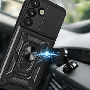 Hybrid Armor Camshield su Stand and Camera dėklas skirtas Samsung Galaxy S25 Edge - juodos spalvos - Image 3