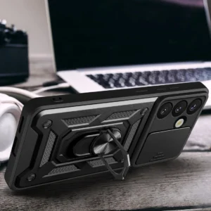 Hybrid Armor Camshield su Stand and Camera dėklas skirtas Samsung Galaxy S25 Edge - juodos spalvos - Image 6