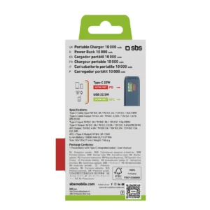 Powerbank SBS 10000 mAh 20W su integruotu USB-C kabeliu ir skaitmeniniu ekranu - dark pilkos spalvos - Image 3